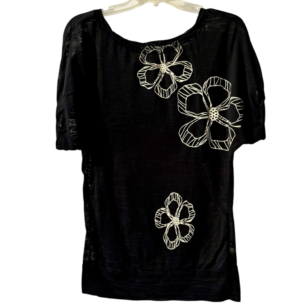 Black Top with White Floral Design